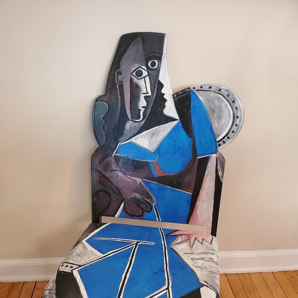 Picasso Woman in Blue upcycled chair painted by Artist Todd Fendos