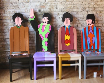 The Beatles Yellow Submarine Artwork upcycled chairs painted by Artist Todd Fendos