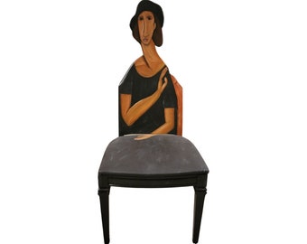 Modigliani Jeanne Hebuterne with a Black Beret chair painted by Artist Todd Fendos