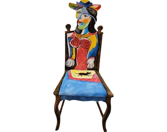 Picasso "Dora Maar au Chat" upcycled chair by Artist Todd Fendos