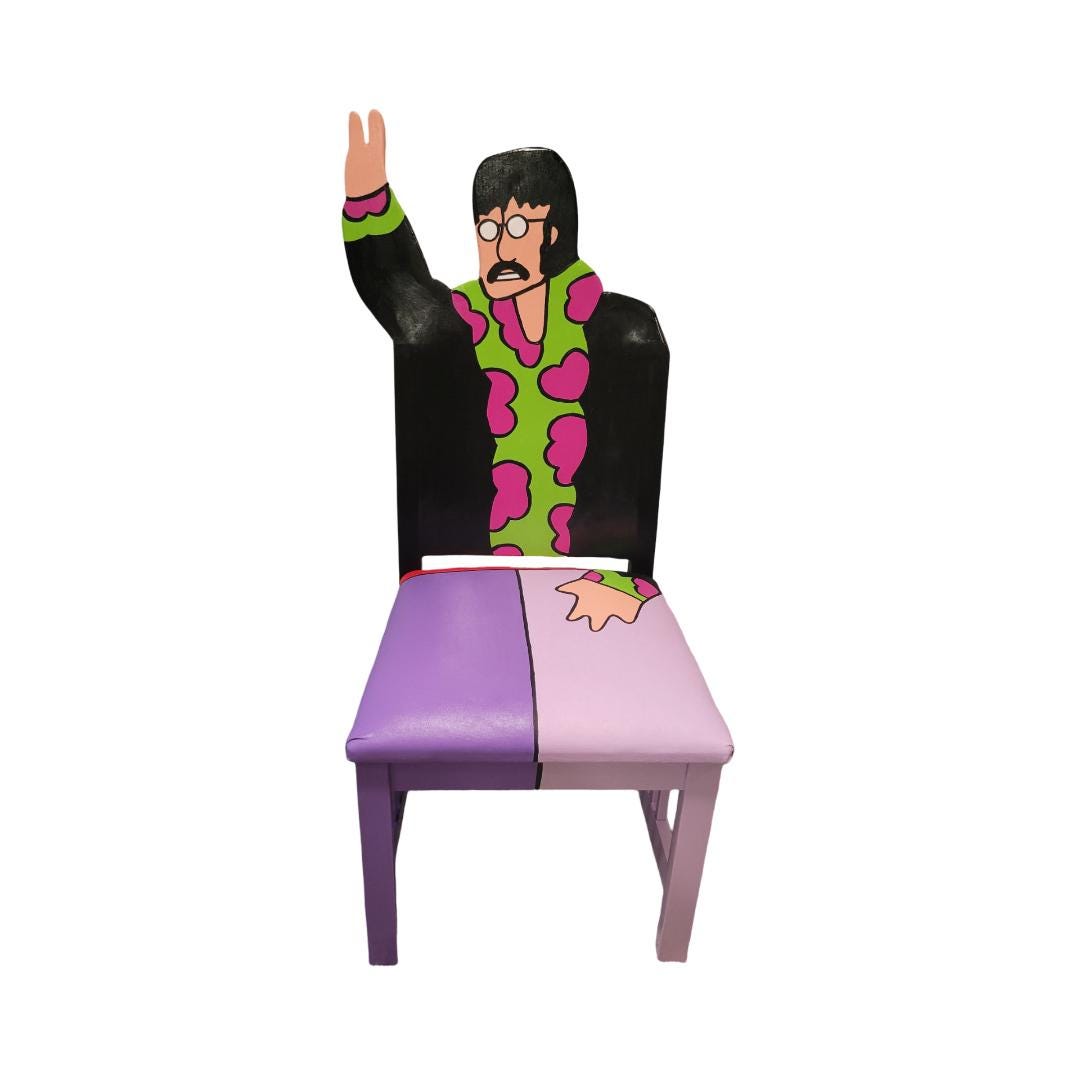 ビートルズのイエローサブマリンアートワークアーティストのトッドフェンドスが描いたアップサイクルチェア - Etsy 日本