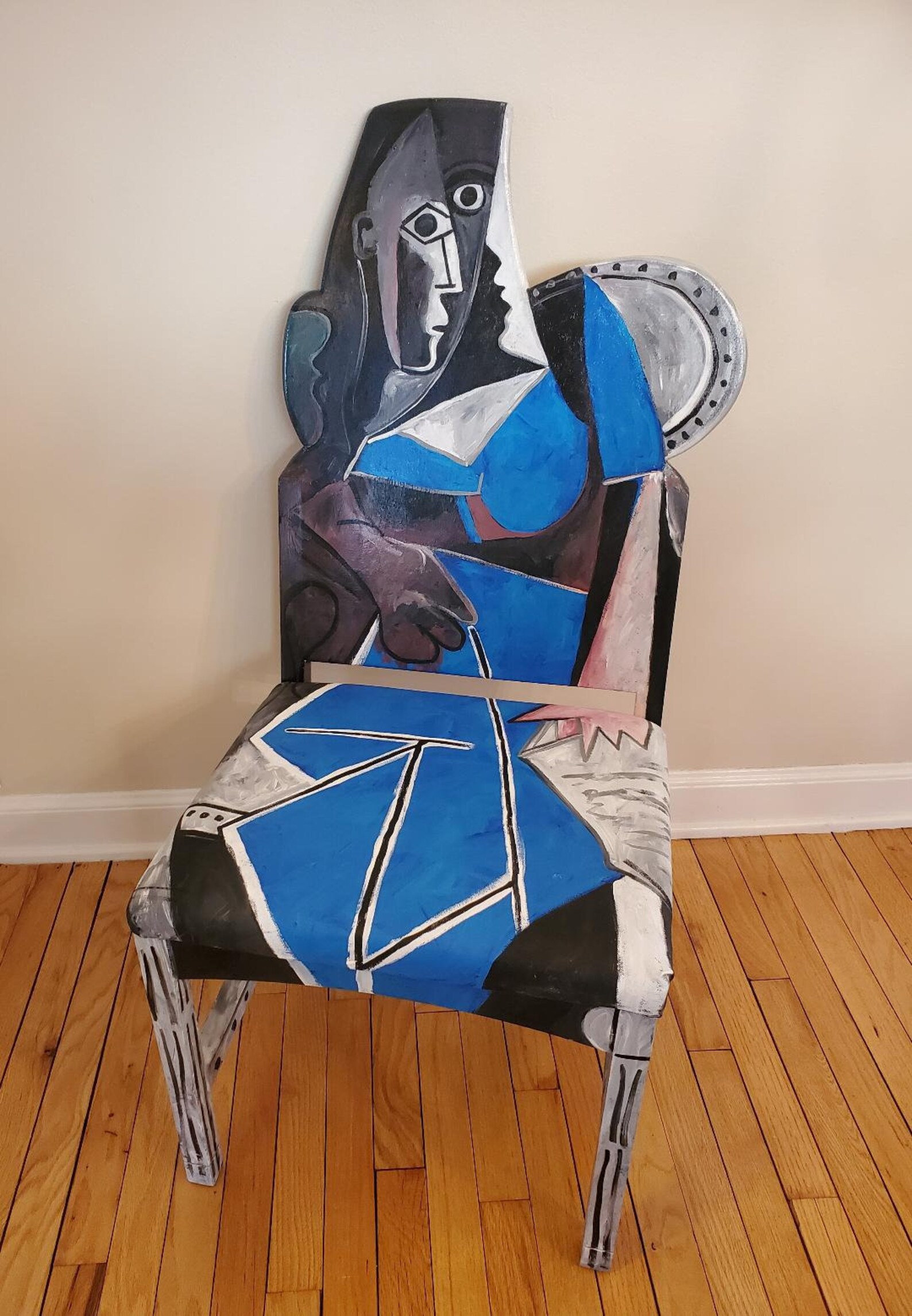 Picasso Woman in Blue Upcycled Chair Painted by Artist Todd | Etsy