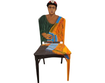 Frida Kahlo with an Orange Shawl chair painted by Artist Todd Fendos