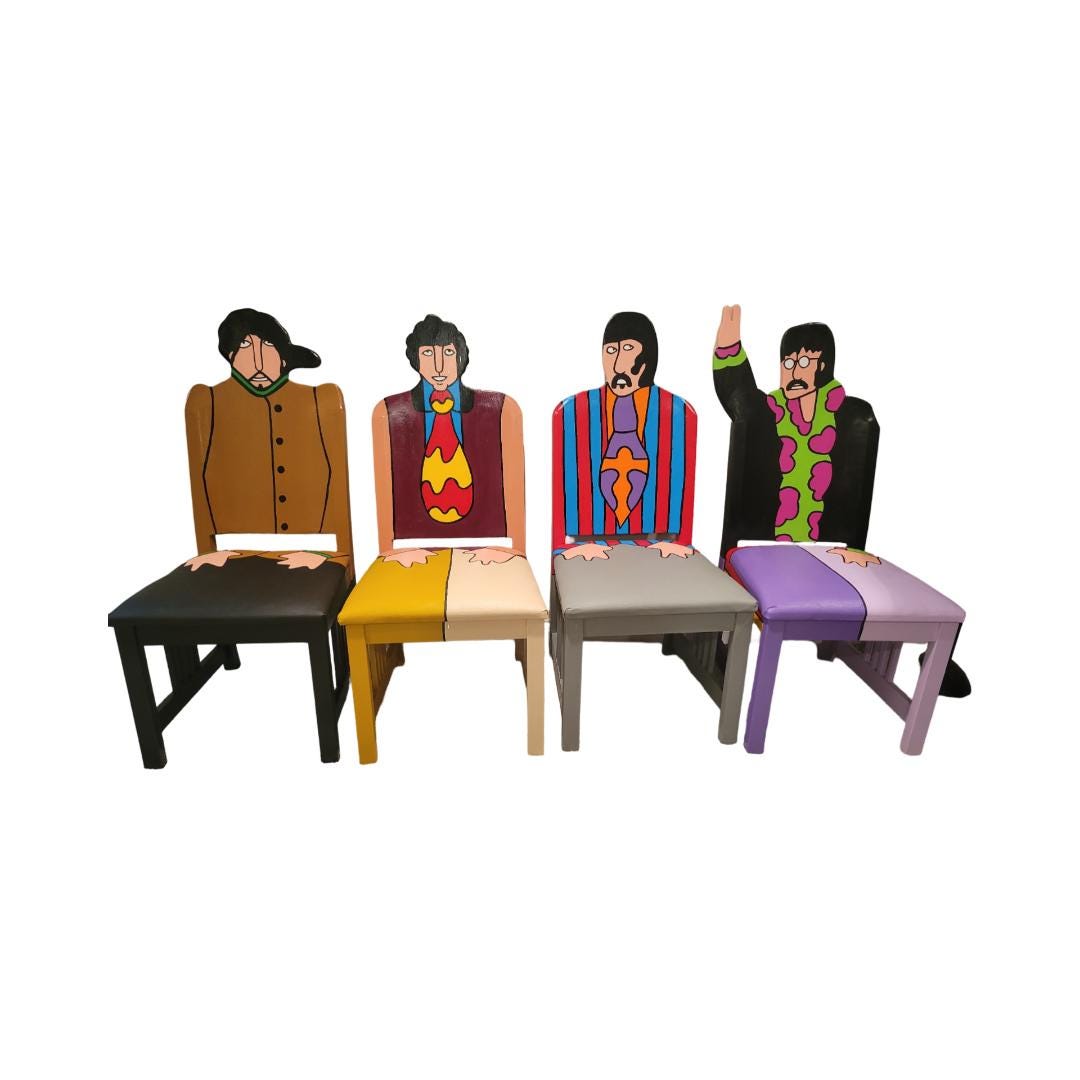 ビートルズのイエローサブマリンアートワークアーティストのトッドフェンドスが描いたアップサイクルチェア - Etsy 日本