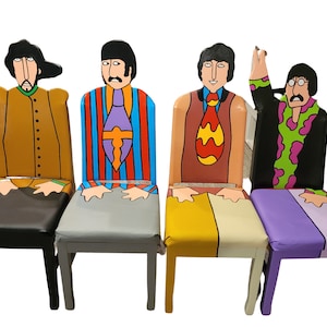 The Beatles Yellow Submarine Artwork upcycled chairs painted by Artist Todd Fendos
