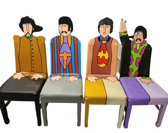 The Beatles Yellow Submarine Artwork upcycled chairs painted by Artist Todd Fendos