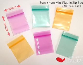 Mini 3cmx4cm Color Zip Bag Plastic Zip Bag 100pc Transparent Green Zip Bag Thick Zip Bag Pink Reusable Bag Orange Zip Bag Tiny Parts Storage