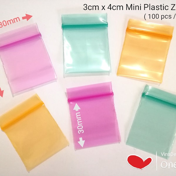 Mini 3cmx4cm Color Zip Bag Plastic Zip Bag 100pc Transparent Green Zip Bag Thick Zip Bag Pink Reusable Bag Orange Zip Bag Tiny Parts Storage