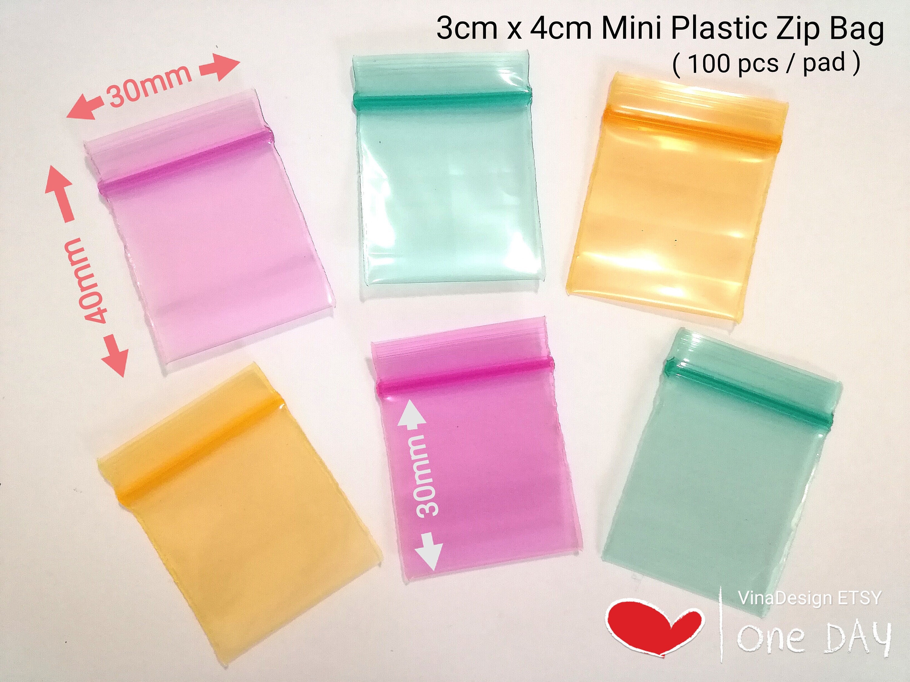 Mini 3cmx4cm Color Zip Bag Plastic Zip Bag 100pc Transparent Green Zip Bag  Thick Zip Bag Pink Reusable Bag Orange Zip Bag Tiny Parts Storage 