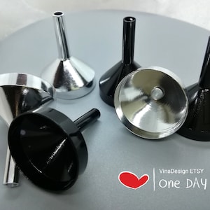 2 pcs Small Metal Funnel Small Silver Metal Funnel Perfume Filling Tool Liquid Dispenser Liquid Funnel Perfume Black Funnel Reusable Funnel