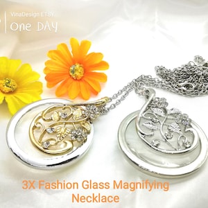 FREESHIPPING 3X Stylish Glass Magnifying Necklace Magnifying Necklace Glass Magnifying Pendant Flora Magnifying Magnifier Necklace Gift Idea