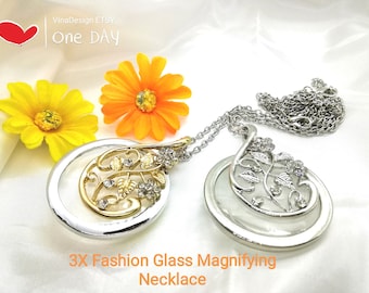 FREESHIPPING 3X Stylish Glass Magnifying Necklace Magnifying Necklace Glass Magnifying Pendant Flora Magnifying Magnifier Necklace Gift Idea