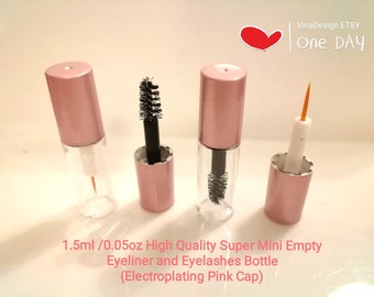 1.5ml/0.05oz Super Mini Empty Pink Mascara Bottle Small Eyeliner Bottle Pink Serum Bottle Pink Eyelashes Tube Double Eye Lid Glue Bottle