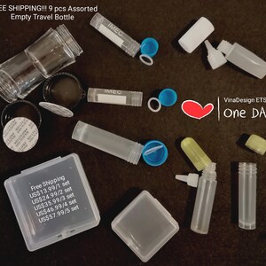 FREE SHIPPING 9pc Assorted Sample Empty Bottle 2ml-6ml Lotion Bottle Travel Empty bottle Empty Tube w/Measurement Cosmetic Empty Capsule Box