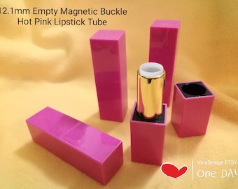 12.1mm Empty Magnetic Buckle Hot Pink Lipstick Tube Pink Lipstick Tube Pink Square Lipstick Bottle LipBalm Bottle Shiny Pink Lipstick Tube