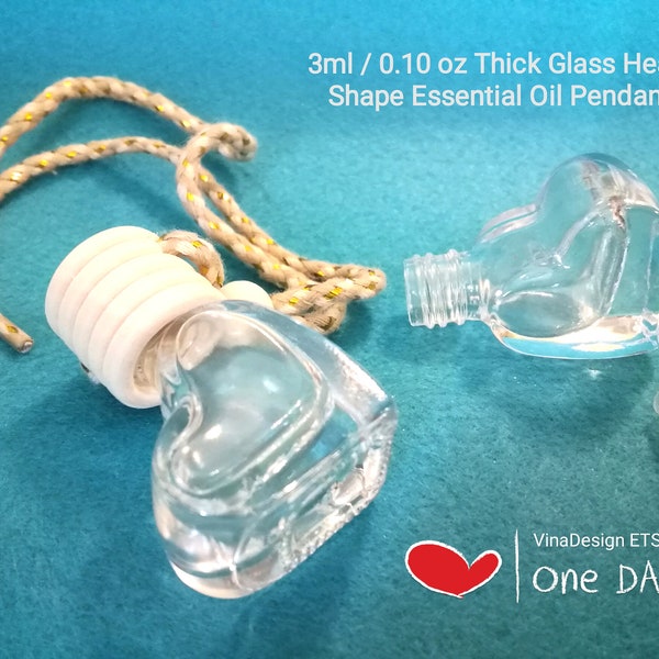 3ml/0.1oz Empty Glass Heart Shape Perfume Pendant Bottle Empty Wooden Cap Essential Oil Bottle Glass Heart Shape Bottle Car Fragrance Bottle