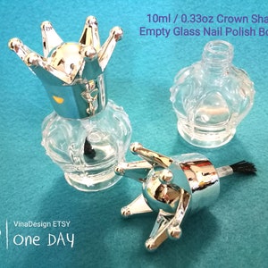 10ml/ 0.33oz Crown Shape Empty Nail Polish Bottle Cute Nail Polish Bottle Unique Nail Polish Bottle Empty Glass Polish Bottle Crown Bottle