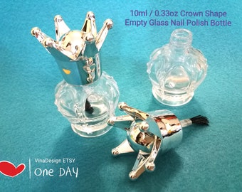 10ml/ 0.33oz Crown Shape Empty Nail Polish Bottle Cute Nail Polish Bottle Unique Nail Polish Bottle Empty Glass Polish Bottle Crown Bottle