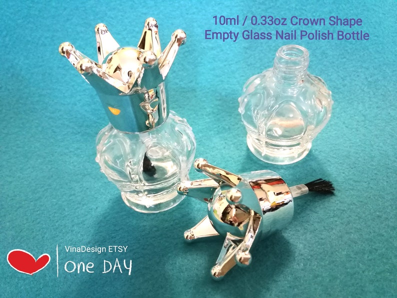 10ml/ 0.33oz Crown Shape Empty Nail Polish Bottle Cute Nail Polish Bottle Unique Nail Polish Bottle Empty Glass Polish Bottle Crown Bottle