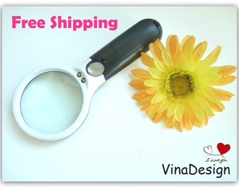 FREE Shipping Big Magnifier Jewelry Magnifying Glass w/ 3 Led Lamp Hand Held Magnifier Large Magnifier 10X Magnifier 20X Glass Magnifier