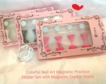 Nagelspitzen-Ständerhalter Set – 5 Magnetische Halter Golden, Für Nagelkunst-Übung & Display