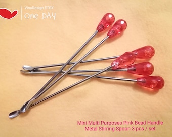 Multi Purpose Mini Metal Stirring Spoon Powder Spoon UV Gel Stirring Rod Digging Powder Spoon Glitter Spoon Long Handle Mini Spoon DIY Tool