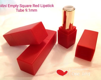 High Quality Mini 9.1 mm Empty Red Square Lipstick Tube Small Red Lipstick Bottle Square Red Lipstick Bottle DIY Square LipBalm Bottle Red
