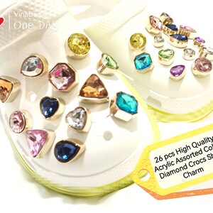 26pcs High Quality Acrylic Assorted Color Diamond Crocs Shoe Charms Bling Shoe Buckle Diamond Shoe Charm Set Large Diamond Shoe Charm Set