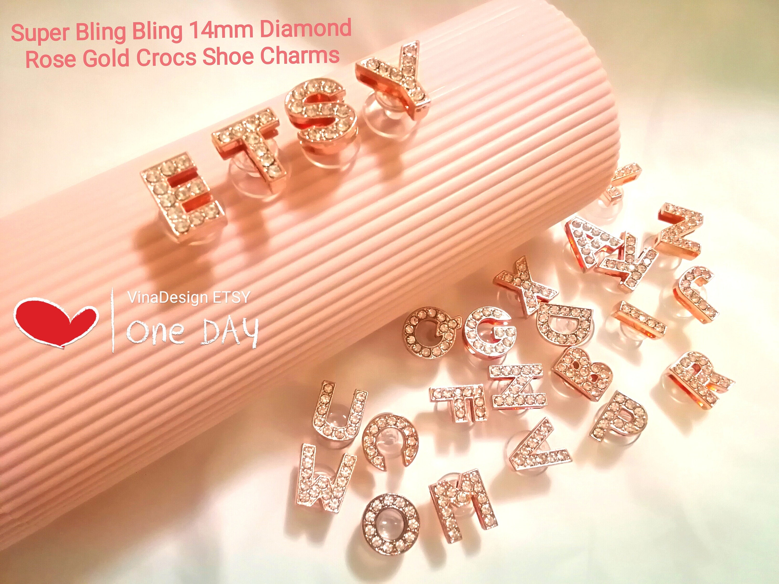 Super Bling Bling 14mm Diamond Rose Gold Crocs Shoe Charm 
