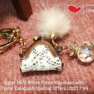 Super Mini White Purse Keychain with Crystal Calabash Cute Bag Charms Mini White Purse Key chain Doll Purse White Crystal Calabash Keychain