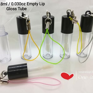 Mini 0.8ml Empty Black Lip Gloss Tube w/ Lobster Clasp Rope Lip Moisturizer Tube Small Lip Gloss Tube Serum Mini Bottle Lip Gel Container