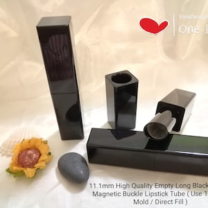 DIY 11.1mm Empty Long Black Square Magnetic Buckle Lipstick Tube Direct Fill Black Square LipBalm Bottle Small Square Black Lipstick Bottle