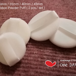 Mini Ribbon Power Puff 30mm/ 35mm/ 40mm/ 45mm White Ribbon Powder Puff 2 pcs Soft Powder Puff 3cm Power Puff Makeup Tool Makeup Accessories