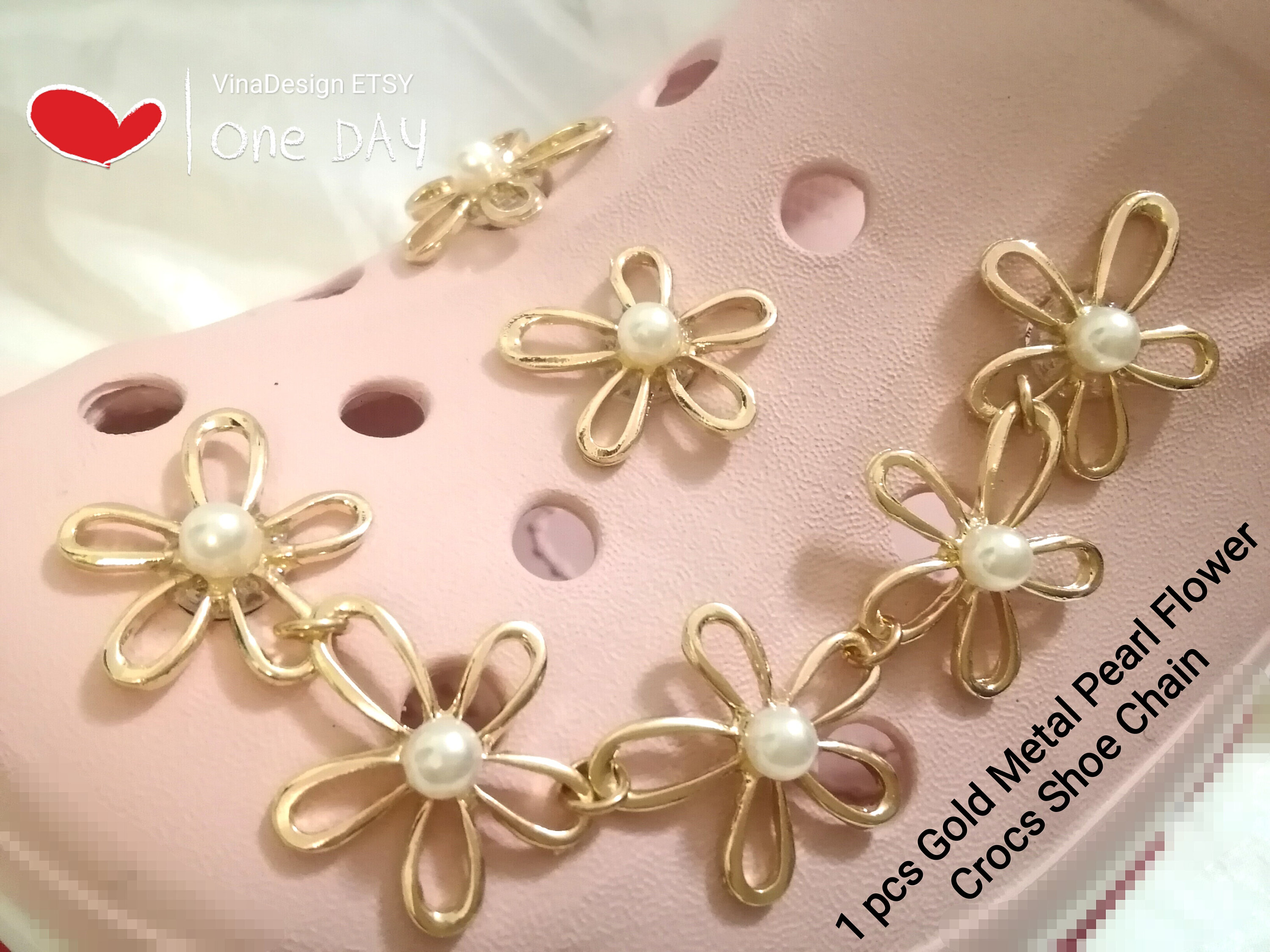 Buy 1 Pcs Gold Metal Pearl Flower Crocs Shoe Chain Cros Shoe Gold Online in  India 