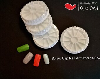 12 Part Screw Cap Nail Art Storage Box Clear Nail Charm Storage Box Nail Charm Circle Wheel box Round Storage Box Small Nail Charm Storage