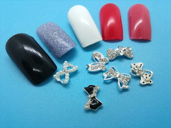 12pcs Assort Pearl Bow Nail Charm Diamond Bow Nail Charm Diamond
