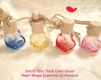 3ml Thick Color Glass Heart Shape Hanging Essential Oil Bottle Perfume Pendant Wooden Cap Essential Oil Bottle Car Fragrance Bottle Heart