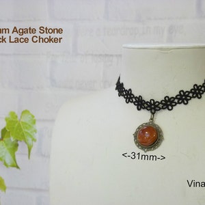 20mm Brown Agate Stone Lace Choker Agate Gemstone Choker Agate Choker Black Lace Choker Brown Crystal Charm Birthday Gift idea Below 20