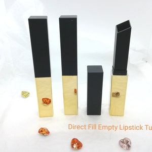 DIY Direct Fill Gold and Black Long Square Empty Lipstick Tube Square Shape Empty Lipstick Tube Empty LipBalm Bottle Slim LipStick Mould
