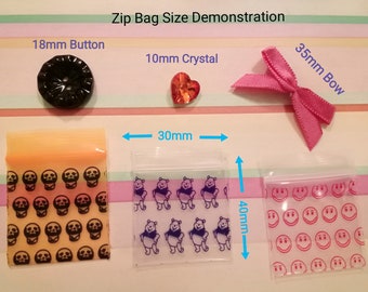 Mini 3cmx4cm 100 pcs Plastic Zip Bag w/ Skull Pattern Mini Purple Bear Zip Plastic Bag Smiley Face Pattern Zip Bag Cute Pattern Reusable Bag