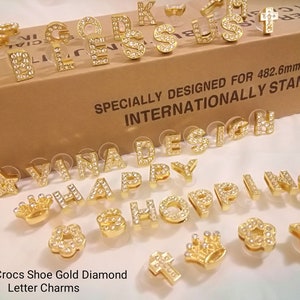 Super Shine 14mm Diamond Gold Shoe Letter Charm Diamond Crown Shoes Charm Diamond Cross Charm Star Shoes Charm Flower 0-9 Number Shoe Charms