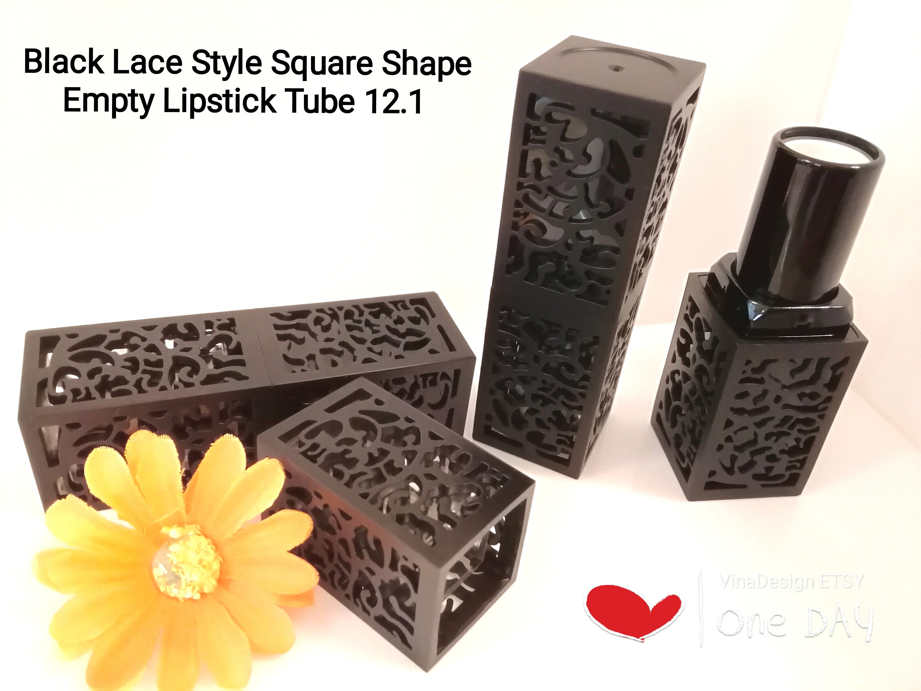 12.1 Square Lipstick Tube Black Lace Style Square Empty Lipstick Tube Black Empty Lipstick Bottle 12.1 Black Square Empty Lipstick Container