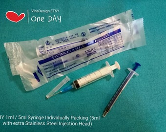1ml/5ml Mini Syringe Set 1ml Syringe 5ml Syringe w/23mm Stainless Steel Needle Syringe Perfume Packing Tool Lip Gloss Tool Cartridge Refill