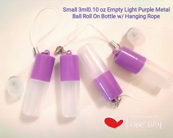 Small 3ml/0.10oz Empty Light Purple Metal Ball Roll On Bottle w/ Hanging Rope Purple Roll On Vial Essential Oil Bottle Small Perfume Roller