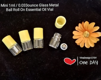 Mini 1ml /0.033 ounce Glass Metal Roll On Vial Mini Glass Roll On Vial Mini Essential Oil Roll On Vial Yellow Thick Glass Vial Yellow Vial