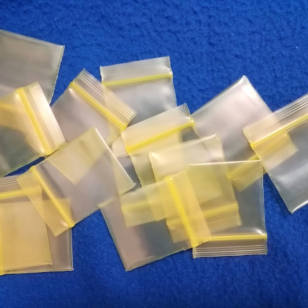 Small 3cmx4cm Clear Yellow Plastic Zip Bag 100 pc/pad Color Zip Bag Bead Storage Bag Transparent Yellow Zip Bag Yellow Thick Zip Bag Powder