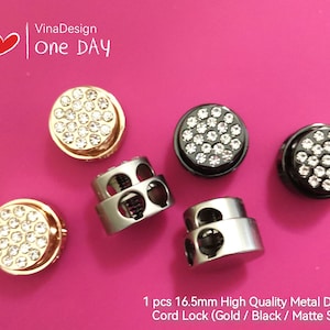 1 pcs Metal Diamond Spring Cord Lock Diamond Black Metal Cord Lock 2Hole Diamond Natte Silver Cord Lock Rope Lock Stopper Gold Metal Stopper
