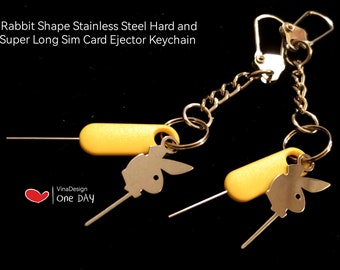 Rabbit Shape Stainless Steel Hard and Super Long Sim Card Opener Keychain Sim Card Tray Ejector Sim Card Open Needle Long Sim Card Ejector