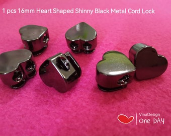 1 pcs 16mm Heart Shaped Shinny Black Metal Spring Cord Lock Black Metal Cord Lock 2 Hole Metal Cork Lock Black Large Hole Rope Lock Stopper