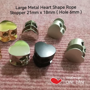 1 pcs Large Metal Heart Shape Spring Cord Lock Metal Cord Lock 2 Hole Matte Silver Cord Lock Gold Rope Lock Stopper Black Metal Rope Stopper